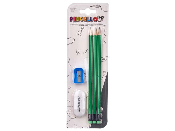 set 3 matite al fluoro con temperamatite in gomma